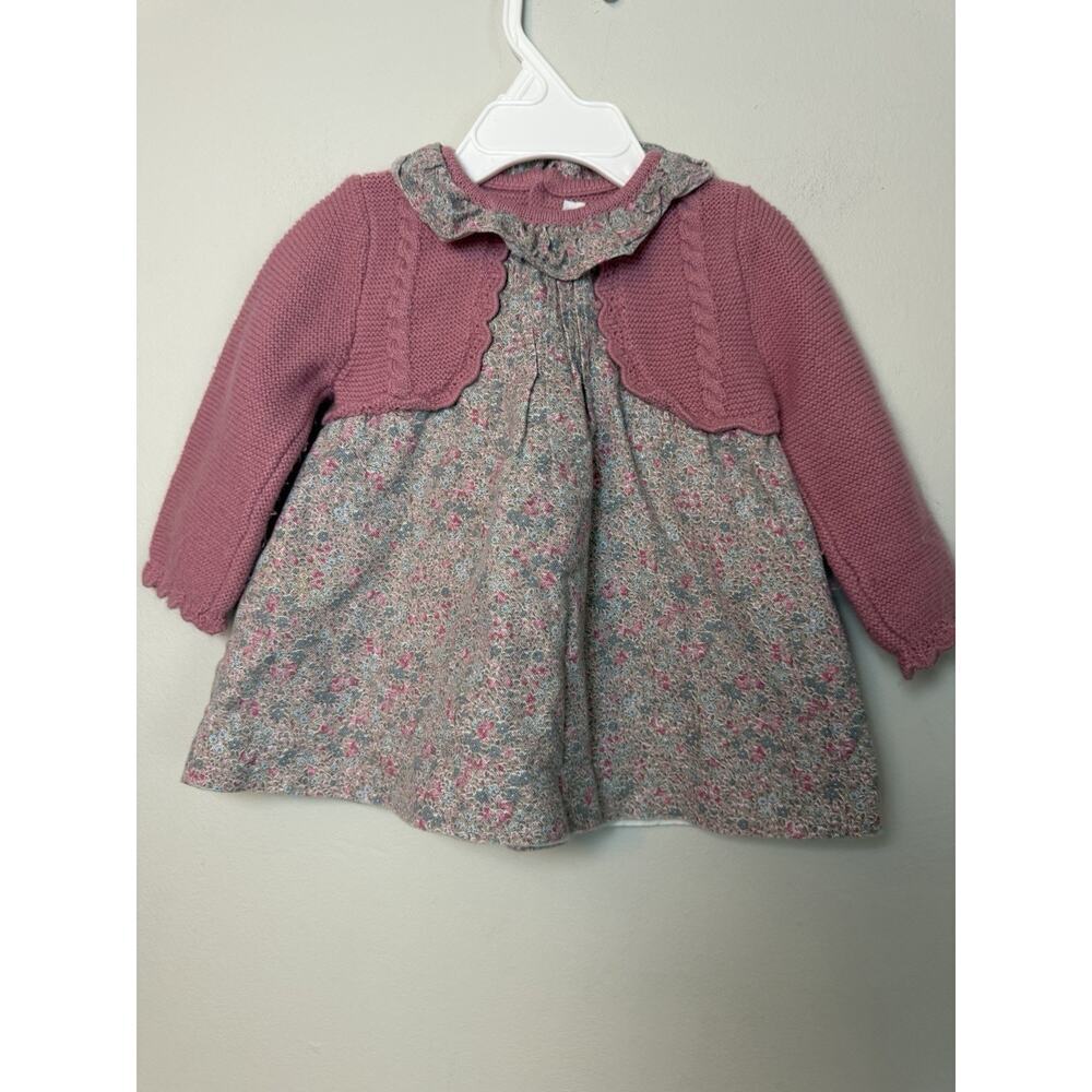 Martin Aranda Floral Cotton Dress Pink Cardigan 3-6 Months